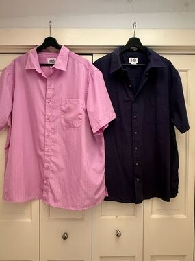 Harbor Bay Men’s Short-Sleeve Button-Down Shirt - Pink & Navy